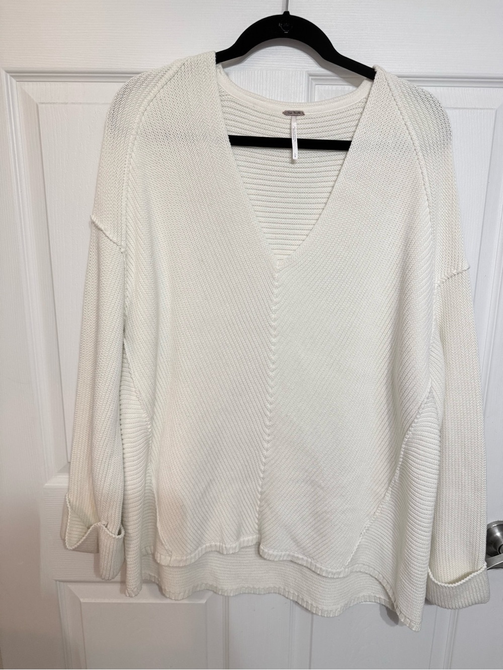 Free People Cozy V‑Neck Knit Sweater in Cream
